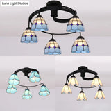 Tiffany Style Stained Glass Ceiling Light Fixture (3/5 Lights) - Semi Flush Mount In