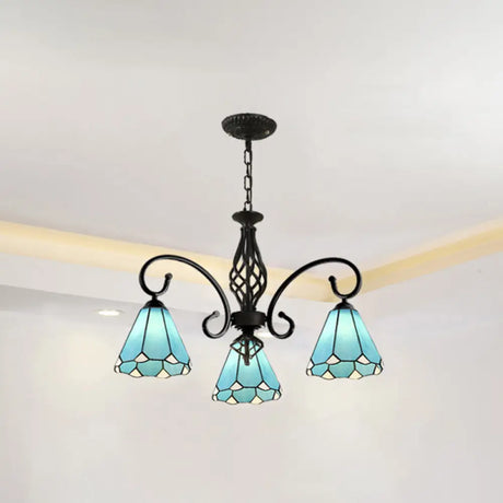Tiffany Style Stained Glass Chandelier For Living Room With Adjustable Chains 3 / Black Blue
