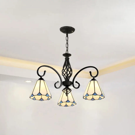 Tiffany Style Stained Glass Chandelier For Living Room With Adjustable Chains 3 / Black White