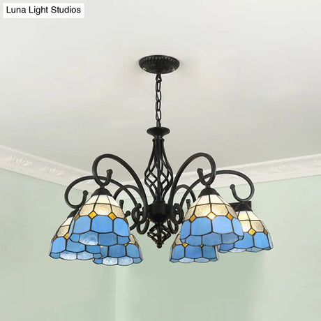 Tiffany Style Stained Glass Chandelier For Living Room With Adjustable Chains