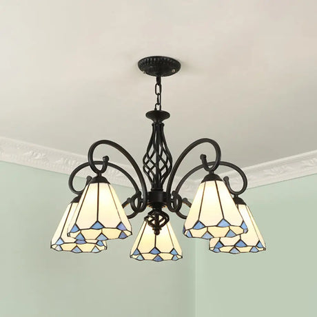 Tiffany Style Stained Glass Chandelier For Living Room With Adjustable Chains 5 / Black White