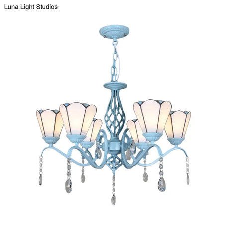 Tiffany Style Stained Glass Cone Pendant Chandelier - Adjustable Chain White/Blue/Clear Perfect For