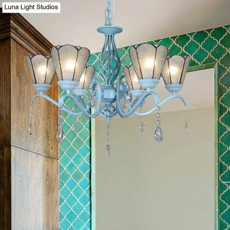 Tiffany Style Stained Glass Cone Pendant Chandelier - Adjustable Chain White/Blue/Clear Perfect For