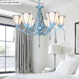 Tiffany Style Stained Glass Cone Pendant Chandelier - Adjustable Chain White/Blue/Clear Perfect For