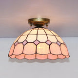 Tiffany Style Stained Glass Flush Ceiling Light With Scalloped Bowl Design Antique Bronze / Square