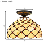 Tiffany-Style Stained Glass Jeweled Ceiling Light In Bronze Flush Mount Multiple Sizes Available
