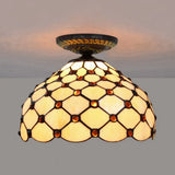 Tiffany-Style Stained Glass Jeweled Ceiling Light In Bronze Flush Mount Multiple Sizes Available /