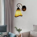Tiffany Style Stained Glass Mini Wall Sconce For Bedroom With Single Light Yellow / Curved
