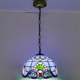 Tiffany-Style Stained Glass Pendant Light: Elegant 1-Light Hanging Lamp For Dining Room Blue / 12’