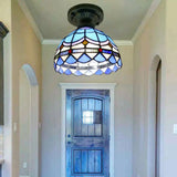 Tiffany Style Stained Glass Semi Flush Ceiling Light Fixture With Bowl Shade Blue / 8’