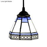 Tiffany-Style Stained Glass Swag Lamp: Blue & White Cluster Pendant Light (3 Heads) With Canopy
