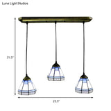 Tiffany-Style Stained Glass Swag Lamp: Blue & White Cluster Pendant Light (3 Heads) With Canopy