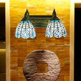 Tiffany Style Stained Glass Wall Lighting - Elegant Blue Dome Fixture With 2 Heads