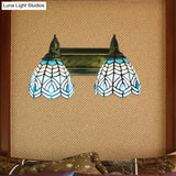 Tiffany Style Stained Glass Wall Lighting - Elegant Blue Dome Fixture With 2 Heads