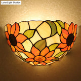 Tiffany Style Stained Glass Wall Sconce - Flush Mount With 1-Head Bowl Shade