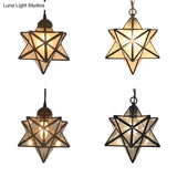 Tiffany Style Textured White/Clear Star Pendant Light - 8’/12’ Stainless Glass Dining Room
