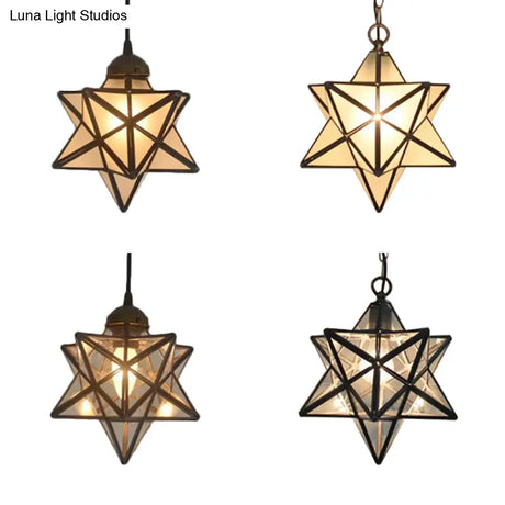Tiffany Style Textured White/Clear Star Pendant Light - 8’/12’ Stainless Glass Dining Room