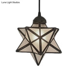 Tiffany Style Textured White/Clear Star Pendant Light - 8’/12’ Stainless Glass Dining Room