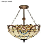 Tiffany-Style Victorian Ceiling Fixture For Study Room With Multi-Colored Glass Semi Flush Mount