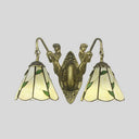 Tiffany Style Wall Sconce With Flared White/Beige Glass And Mermaid Backplate - 2 Light Beige