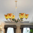 Tiffany Sunflower/Leaf Chandelier Light Fixture - 6/8 Lights White/Orange For Living Room 6 / Orange