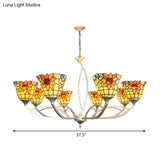 Tiffany Sunflower/Leaf Chandelier Light Fixture - 6/8 Lights White/Orange For Living Room