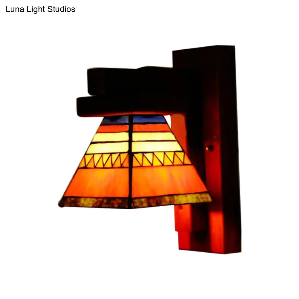 Tiffany Traditional Orange Stained Glass Wall Lamp - Craftsman Style For Bedroom