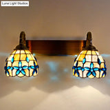 Tiffany Vanity Wall Sconce - Aged Brass With Natural Shell Shade And Mirror Lights