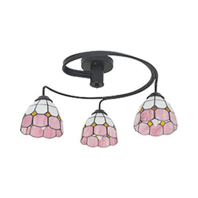 Tiffany Vintage Stained Glass Semi Flush Light Fixture - 3/5-Light Bowl Design For Bedroom Décor