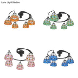 Tiffany Vintage Stained Glass Semi Flush Light Fixture - 3/5-Light Bowl Design For Bedroom Décor
