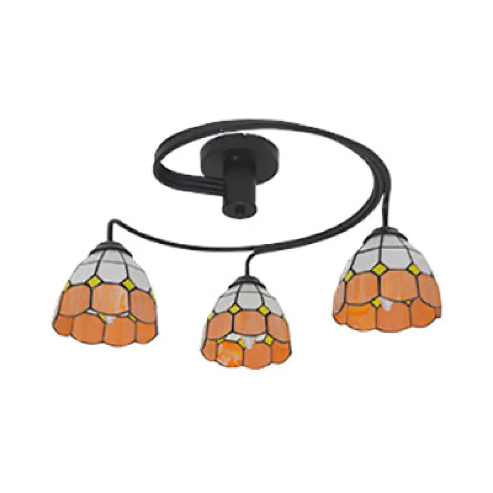 Tiffany Vintage Stained Glass Semi Flush Light Fixture - 3/5-Light Bowl Design For Bedroom Décor