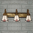Tiffany White Glass Trapezoid Wall Mount Light With Mermaid Decoration - 3 Lights Brass Vanity