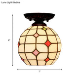Tiffany White Grid Glass Flush Mount Ceiling Light With Jewels