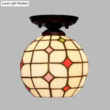 Tiffany White Grid Glass Flush Mount Ceiling Light With Jewels