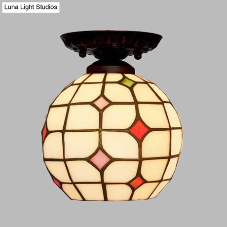 Tiffany White Grid Glass Flush Mount Ceiling Light With Jewels