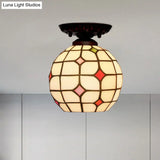 Tiffany White Grid Glass Flush Mount Ceiling Light With Jewels