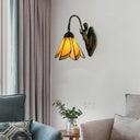 Tiffany Yellow/Blue-White Glass Sconce Light With Mermaid Backplate Yellow