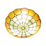 Tiffany Yellow Dome Shade Flush Mount Ceiling Light With Jewel Decoration - Available In 3 Sizes /