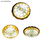 Tiffany Yellow Dome Shade Flush Mount Ceiling Light With Jewel Decoration - Available In 3 Sizes