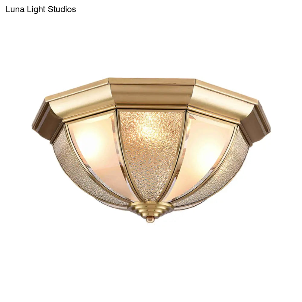 Tradition Glass Ceiling Light Fixture - Brass Hemisphere Flush Mount For Bedroom 16’/19.5’ Wide