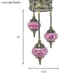 Tradition Pink/Red-Blue-Coffee Glass 3-Bulb Sphere Ceiling Chandelier - Elegant Suspended Lighting