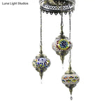 Tradition Pink/Red-Blue-Coffee Glass 3-Bulb Sphere Ceiling Chandelier - Elegant Suspended Lighting