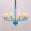 Tradition Starburst Glass Chandelier - 12 Bulbs White/Red/Blue With Cone Fabric Shade Blue
