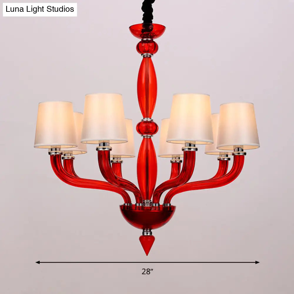 Tradition Starburst Glass Chandelier - 12 Bulbs White/Red/Blue With Cone Fabric Shade