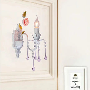 Traditional 1 Bulb Wall Sconce - Faceted Crystal Candlestick Light Fixture For Living Room In