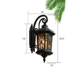 Traditional 1-Head Glass Shaded Lantern Wall Sconce - Black Patio Mount Light Fixture / Large Flower