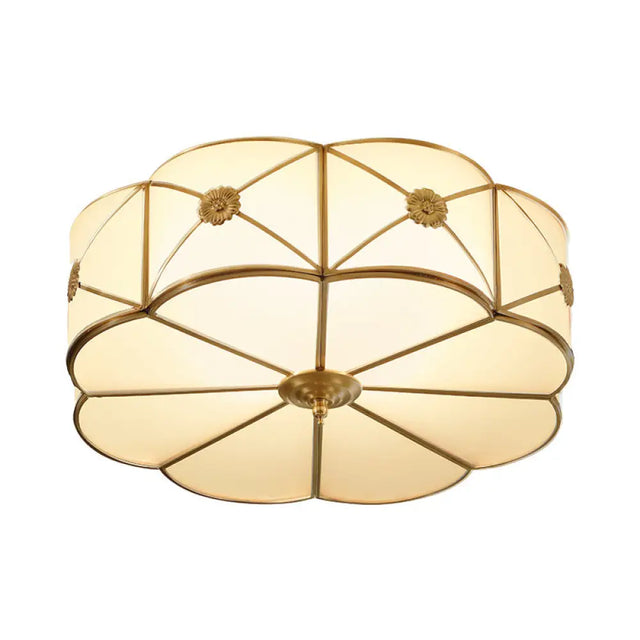 Traditional 1-Tiered White Glass & Gold Flush Mount Chandelier - 3/4/6 Bulbs (14/18/23.5 Width)