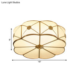 Traditional 1-Tiered White Glass & Gold Flush Mount Chandelier - 3/4/6 Bulbs (14’/18’/23.5’ Width)