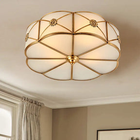 Traditional 1-Tiered White Glass & Gold Flush Mount Chandelier - 3/4/6 Bulbs (14’/18’/23.5’