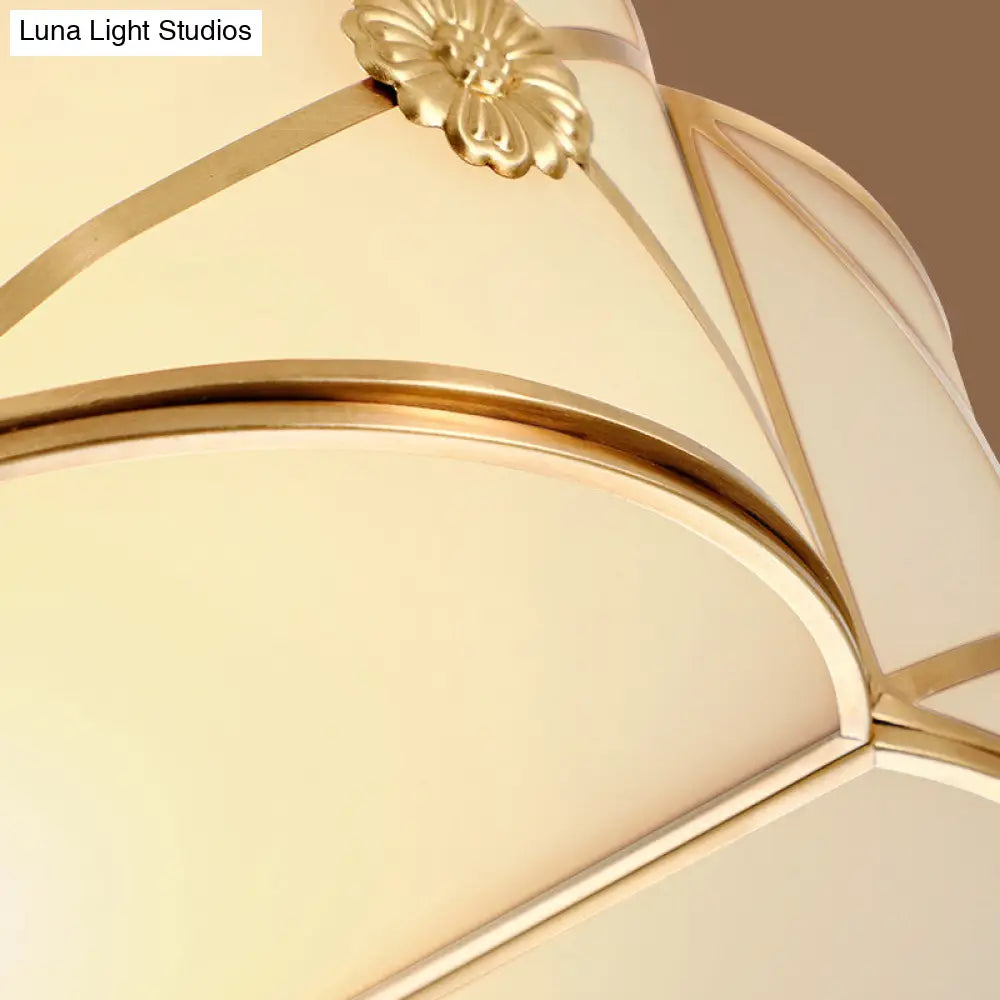 Traditional 1-Tiered White Glass & Gold Flush Mount Chandelier - 3/4/6 Bulbs (14’/18’/23.5’ Width)
